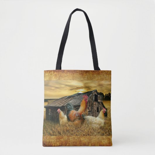 Vintage Rooster Hens Rustic Barn Coop Tote Bag (Voorkant)
