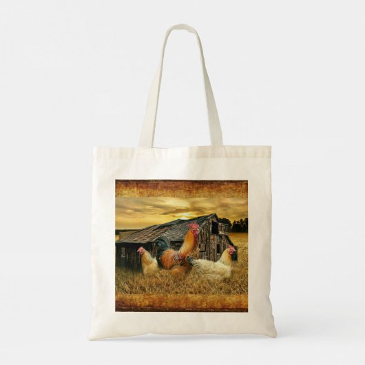 Vintage Rooster Hens Rustic Barn Coop Tote Bag (Achterkant)