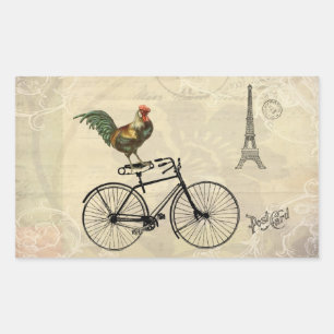 Vintage Rooster Riding Bike by the Eiffel Tower Rechthoekige Sticker