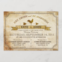 Vintage Rooster Rustic Country Wedding Uitnodiging