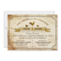 Vintage Rooster Rustic Country Wedding Uitnodiging