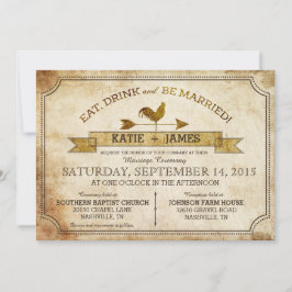 Vintage Rooster Rustic Country Wedding Uitnodiging