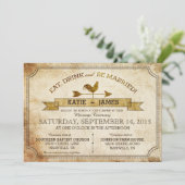 Vintage Rooster Rustic Country Wedding Uitnodiging (Staand voorkant)