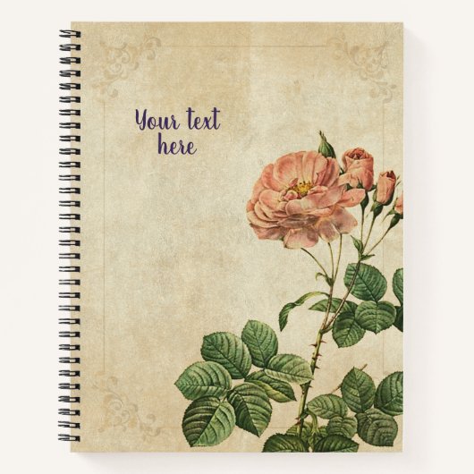 Vintage Rosa Damascena Aurora Notitieboek (Voorkant)