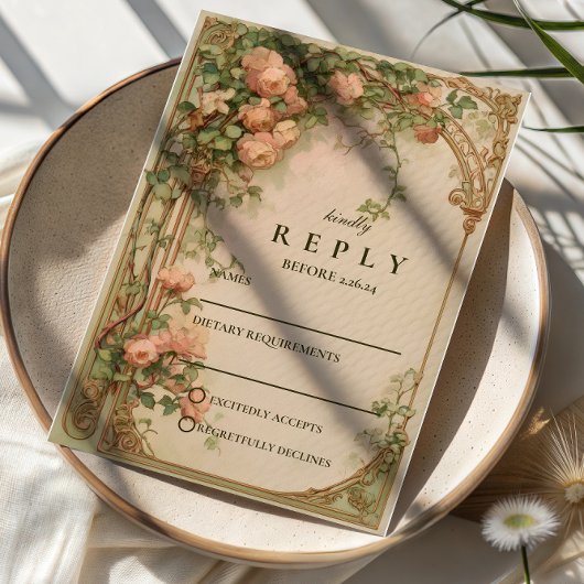 Vintage Rose Arch Wedding RSVP Kaartje