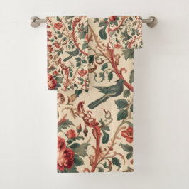 Vintage Rose & Bird Pattern Romantic Art Nouveau Bad Handdoek