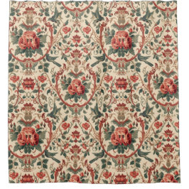 Vintage Rose & Bird Pattern Romantic Art Nouveau Douchegordijn