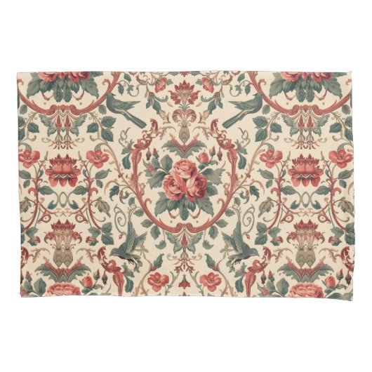 Vintage Rose & Bird Pattern Romantic Art Nouveau Kussensloop (Voorkant)