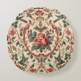 Vintage Rose & Bird Pattern Romantic Art Nouveau Rond Kussen
