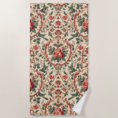 Vintage Rose & Bird Pattern Romantic Art Nouveau Strandlaken (Voorkant)