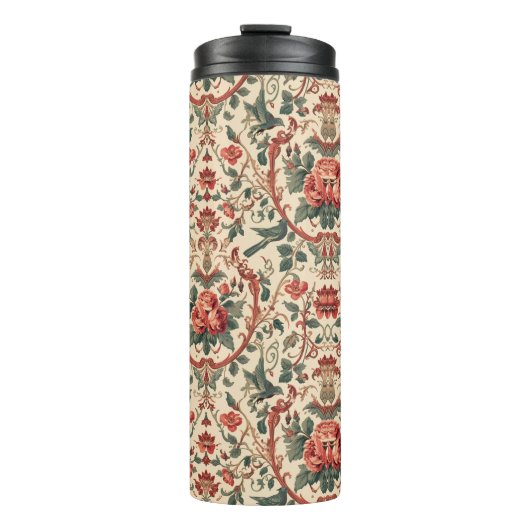 Vintage Rose & Bird Pattern Romantic Art Nouveau Thermosbeker (Voorkant)