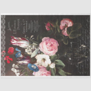 Vintage Rose Bouquet en Tulips-ontkoppeling Tissuepapier