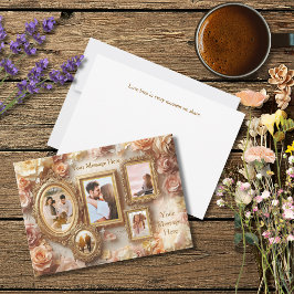 Vintage Rose Frames with Soft Gold Floral Glow Feestdagenkaart