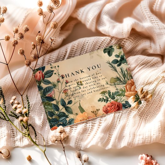 Vintage Rose Garden Wedding Bedankkaart