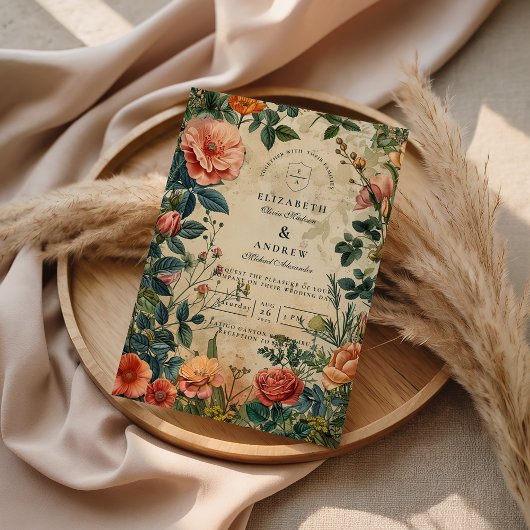 Vintage Rose Garden Wedding Kaart