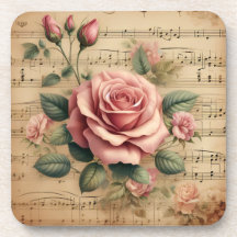 Vintage Rose Music Cork Onderzetters Set van 6