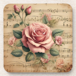 Vintage Rose Music Cork Onderzetters Set van 6