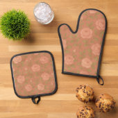 Vintage Rose Pattern Oven Mitt & Pot Holder Set (Top down)