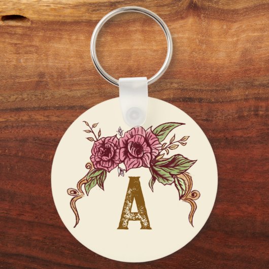 Vintage Rose Personalized Sleutelhanger (Voorkant)