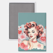 Vintage Rose Pin-Up Magnet – Ruby Rose | Romantic  (Voorkant / Achterkant)