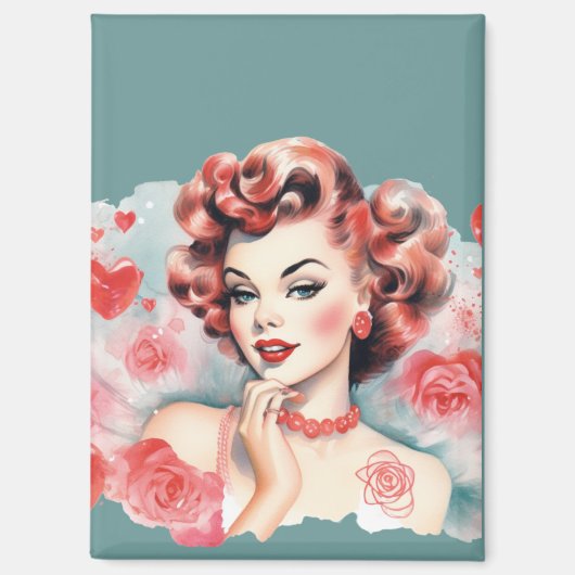 Vintage Rose Pin-Up Magnet – Ruby Rose | Romantic  (Voorkant)