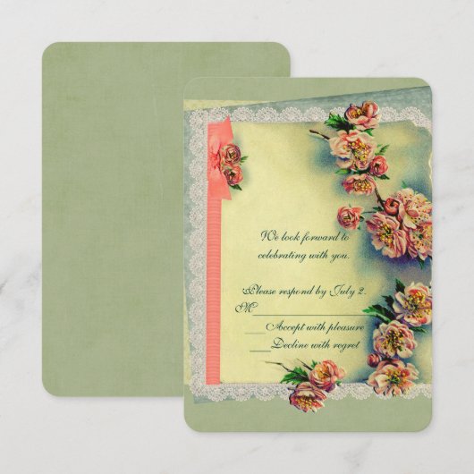 Vintage Rose RSVP Kaart (Voorkant / Achterkant)