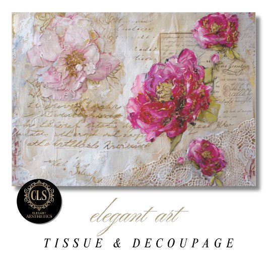 Vintage Rose Script Decoupage Gift Tissue Paper Tissuepapier