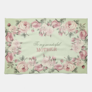 Vintage rose shabby chic personalized Mother's Day Theedoek