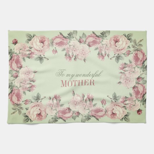Vintage rose shabby chic personalized Mother's Day Theedoek (Horizontaal)