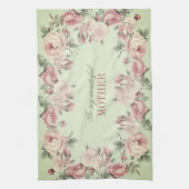 Vintage rose shabby chic personalized Mother's Day Theedoek (Verticaal)