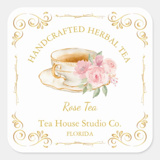 Vintage Rose Thee Vierkante Label (Voorkant)