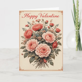 Vintage Rose Valentine Romantic Floral  Feestdagen Kaart