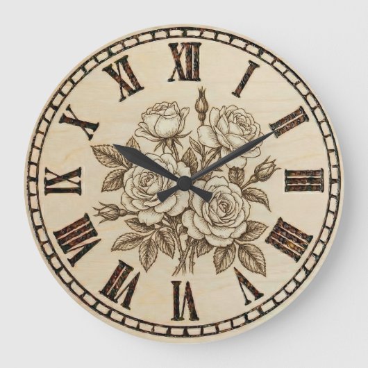 Vintage Rose Wall Clock  Grote Klok (Voorkant)