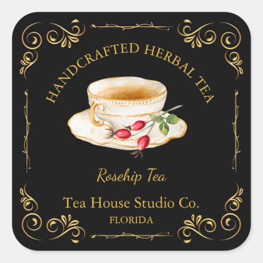 Vintage Rosehip Tea Square Label (Voorkant)