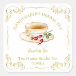 Vintage Rosehip Tea Square Label