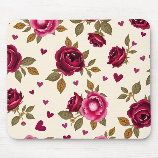 Vintage Roses and Hearts Mouse Pad Muismat (Voorkant)