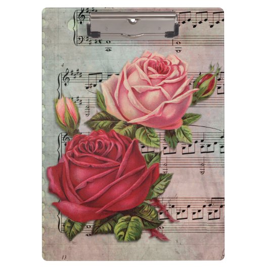 Vintage Roses and Music Notes Klembord (Voorkant)