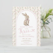 Vintage Roses Bunny Rabbit 3rd Birthday Girl Kaart (Staand voorkant)