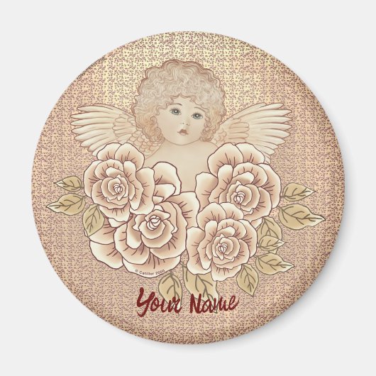 Vintage Roses Cherub Engel Magneet (Voorkant)
