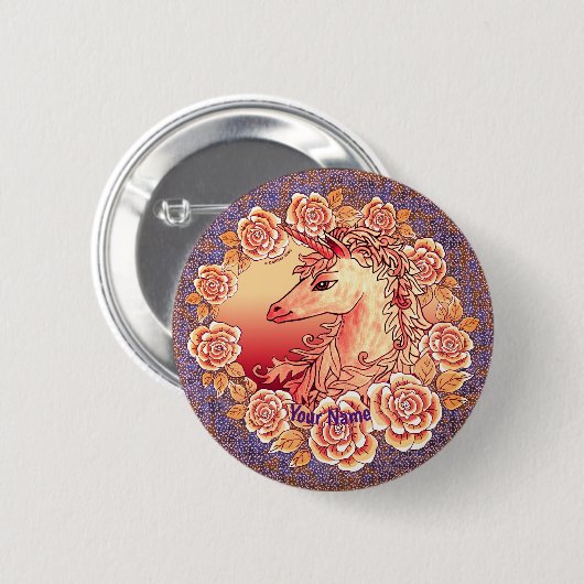 Vintage Roses Eenhoorn pin Ronde Button 5,7 Cm (Voorkant /achterkant)