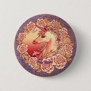 Vintage Roses Eenhoorn  speld Ronde Button 5,7 Cm