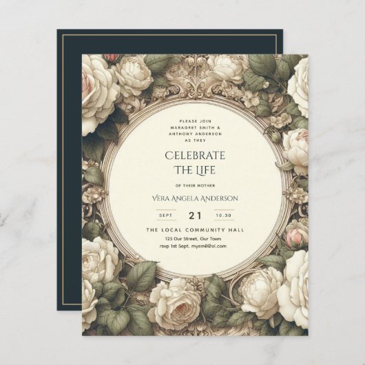 Vintage Roses viering van het leven herdenkingsged (Voorkant / Achterkant)