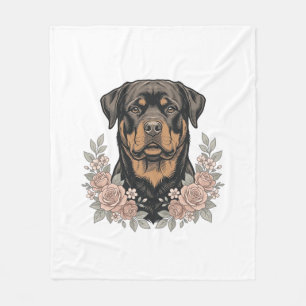 Vintage Rottweiler Bloemportret Shirt Ontwerp_1 Fleece Deken
