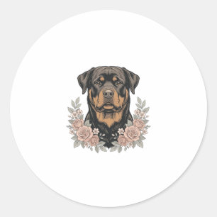Vintage Rottweiler Bloemportret Shirt Ontwerp_1 Ronde Sticker