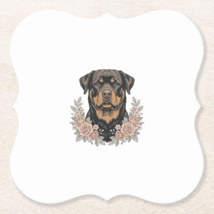 Vintage Rottweiler Bloemstuk Portret Shirt Ontwerp Kartonnen Onderzetters