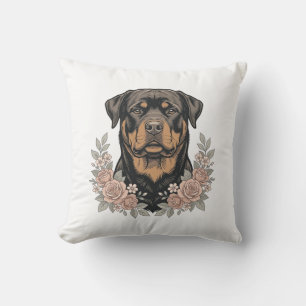 Vintage Rottweiler Bloemstuk Portret Shirt Ontwerp Kussen