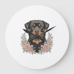 Vintage Rottweiler Bloemstuk T-shirt ontwerp_1 Grote Klok