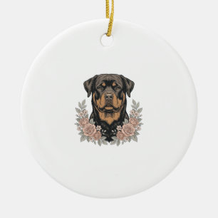 Vintage Rottweiler Bloemstuk T-shirt ontwerp_1 Keramisch Ornament