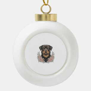 Vintage Rottweiler Bloemstuk T-shirt ontwerp_1 Keramische Bal Ornament