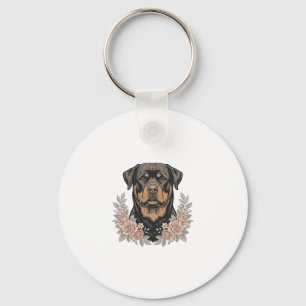 Vintage Rottweiler Bloemstuk T-shirt ontwerp_1 Sleutelhanger